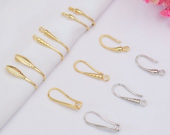 10 pcs 14K gold-plated color-preserving glossy bamboo with hanging ear hooks, leaf earrings, simple ear hooks, DIY semi-finished earrings