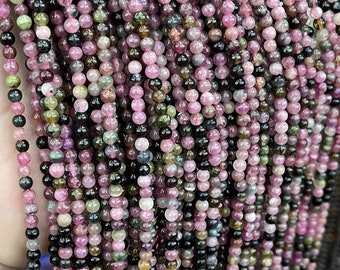 4mm Natural Tourmaline Smooth Round Loose Beads,Tourmaline Beads,DIY Jewelry Making Beaded accessories,15 inches one starand