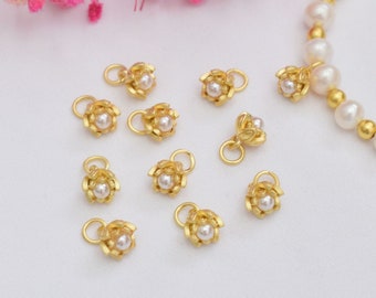 10 pcs Ancient gold pearl lotus pendant Tibetan Zakiram pendant DIY beaded bracelet retro jewelry accessories