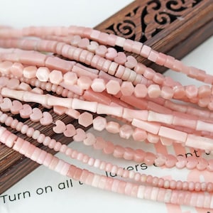 Natural Pink Opal Heart Square Tube Bamboo Loose Spacer Beads,DIY Jewelry Making Handmade Beads accessory,15 inches one strand