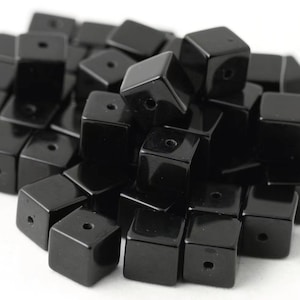 4mm-12mm Natural Square Black Onyx Beads, Black Agate Beads Supply,15 inches one strand