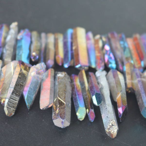 Side Drilled Crystal Quartz Point Beads, Electroplated Top Drilled Quartz Point Beads.15 inches one starand