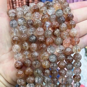 Natural Black Super 7 Crystal Quartz Round Smooth Round Beads,6mm/8mm/10mm/12mm Super Seven Quartz Beads,super 7 beads,15 inches one strand