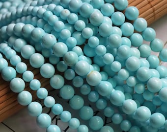 Natural Blue Turquoise Smooth Round beads,4m-10mm Turquoise Loose Beads DIY Jewelry Making Beaded accessories,15 inches one strand