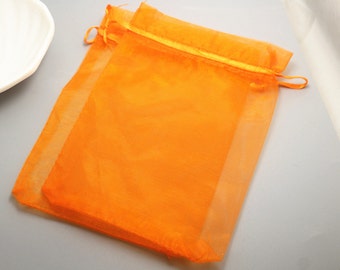 100 pcs Orange Organza Gift Bags,Orange Organza Bag,Gift Bag,Orange Organza Jewelry Bags