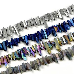 Side Drilled Crystal Quartz Point Beads, Electroplated Top Drilled Quartz Point Beads.15 inches one starand
