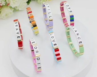 Enamel Tila Tile Stretchy Bracelet,Tile Enamel Bracelet,Colorblock Bracelet ,Elastic Bracelet,Tila Tile Rainbow Bracelets Wholesale