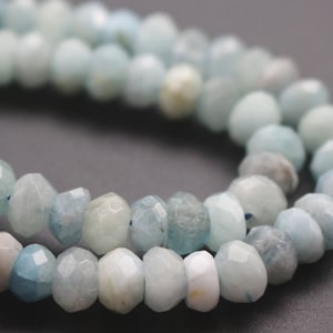 5x8mm AA Aquamarine Faceted Rondelle Beads,Natural Aquamarine Beads,15 inches one starand