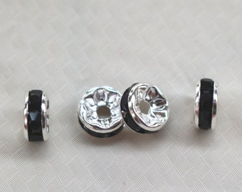 100 pcs Crystal Rhinestone Silver Plated Copper beads,Silver plated rondelle spacer beads,6/8/10/12mm