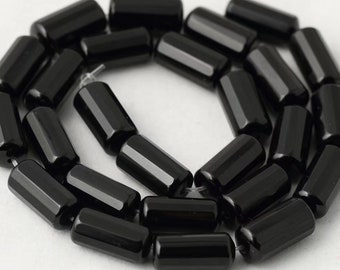 Natural Faceted Tube Black Onyx Beads,Faceted Tube Black Agate Beads Supply,15 inches one strand