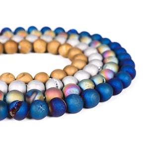 Natural Geode Agate Round Beads, Natural Titanium Druzy Agate Wholesale Beads Bulk Supply.