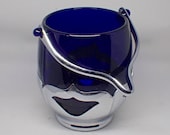 Krome Kraft Farber Brothers Bros. Cobalt Blue Glass Chrome Glass Ice Bucket Handle, Art Deco 1930s RARE