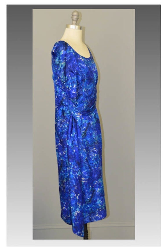 1950's Vintage 100% Silk Blue Asymmetrical Drape … - image 4