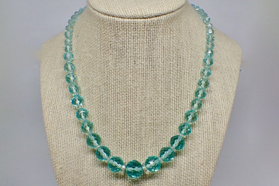 Art Deco Aqua Crystal Faceted, Graduated Beads Ne… - image 1