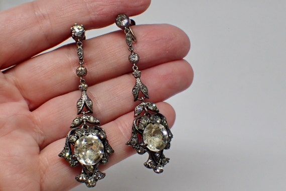 Victorian Edwardian Drop Dangling Earrings, Sterl… - image 1