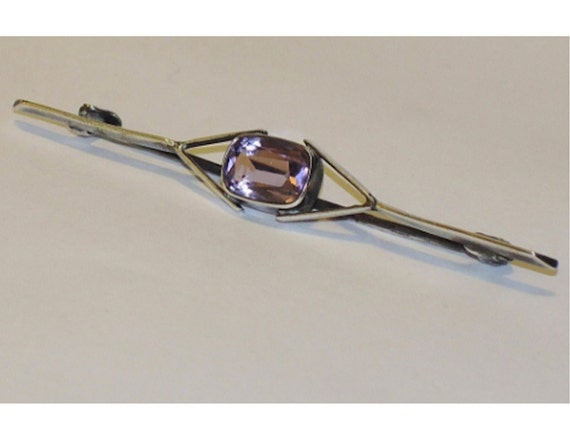 Arts and Crafts Amethyst Sterling Silver Bar Broo… - image 2