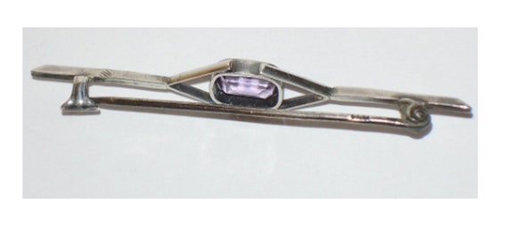 Arts and Crafts Amethyst Sterling Silver Bar Broo… - image 5