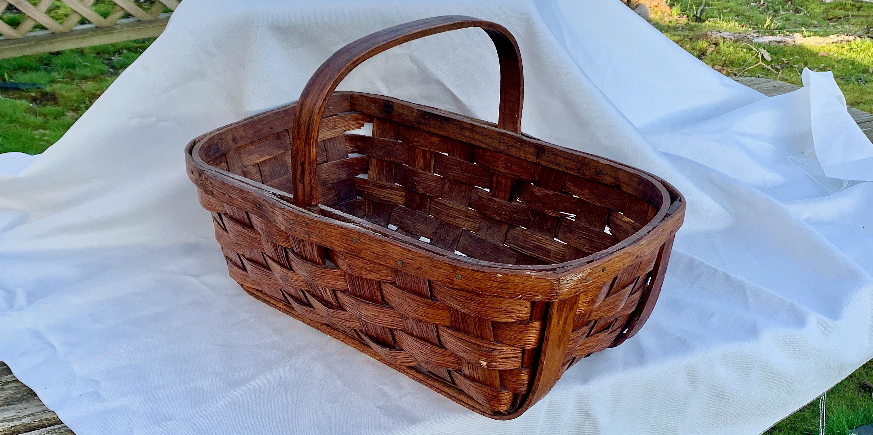 Antique Handmade Wood Berry Carrier Tote With Baskets Primitive