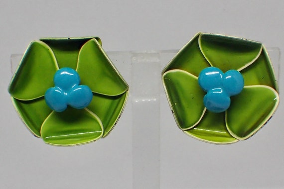 Flower Power 1960s Vintage Green Floral Brooch an… - image 3