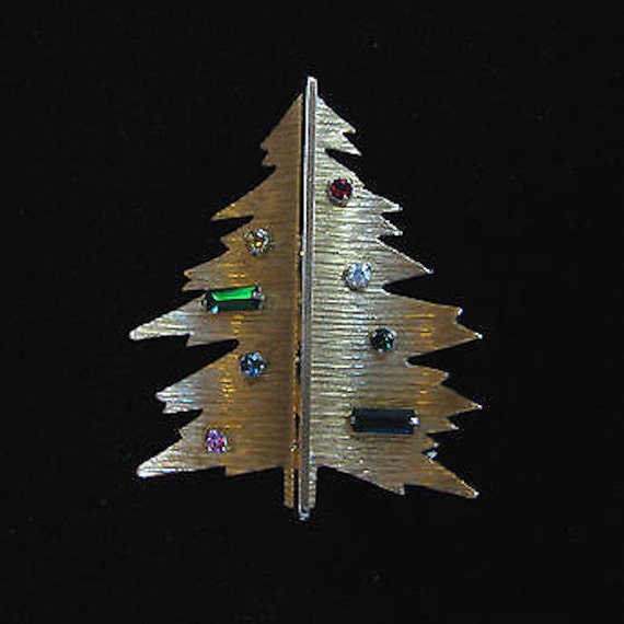 Krementz 14K Christmas Tree Pin Mid Century 1970s 