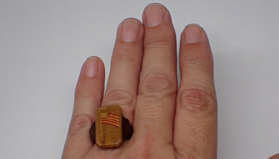 Antique American Flag Ring, Inlaid Wood with Ster… - image 1