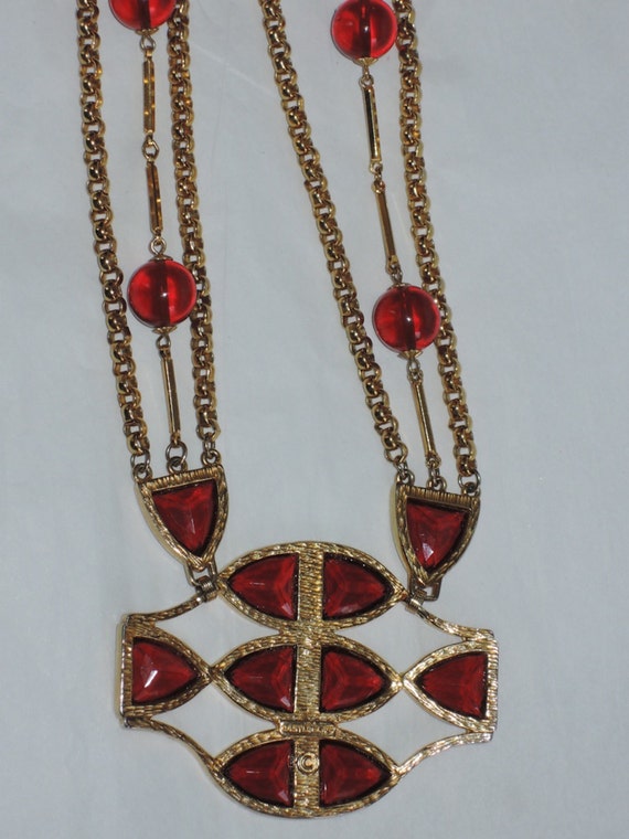 Castlecliff Mid Century Red Glass Pendant Necklac… - image 3