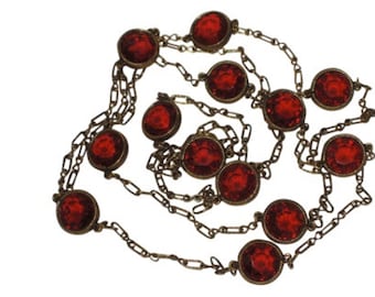 Accessocraft N.Y.C. 1960's Red Glass Sautoir Necklace 52”