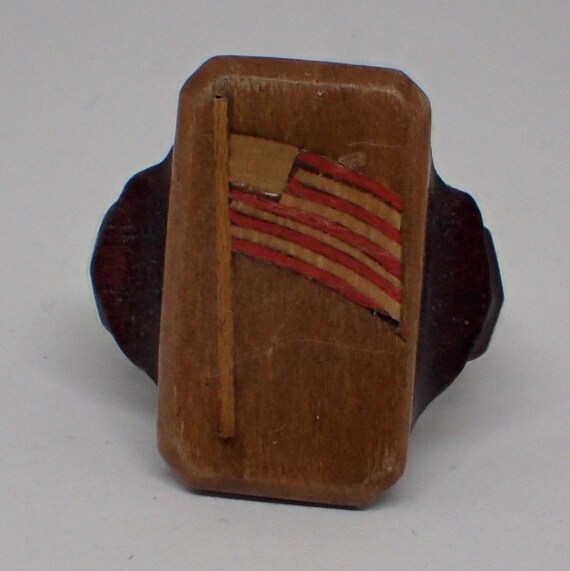 Antique American Flag Ring, Inlaid Wood with Ster… - image 2