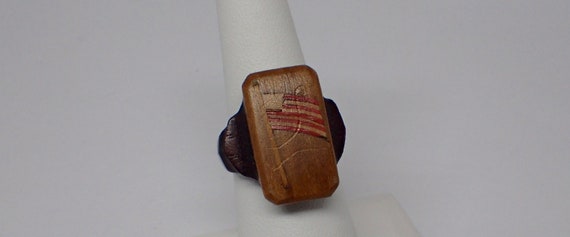 Antique American Flag Ring, Inlaid Wood with Ster… - image 4