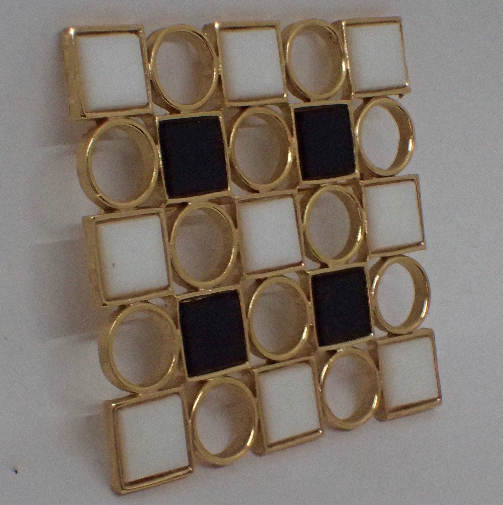 Trifari Black & White Glass Tiles Square Circle Mid Century Etsy