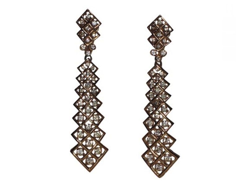 Trifari 1970's Zigzag Rhinestone Tie Drop Earrings RARE Etsy