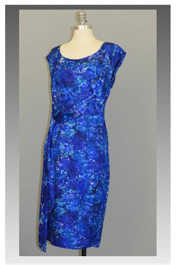 1950's Vintage 100% Silk Blue Asymmetrical Drape … - image 3