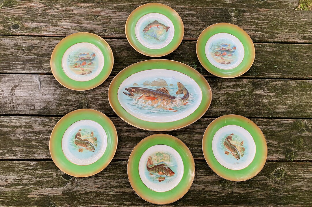 Antique Fish Plates Serving Platter Wall Hanging Stinhal China