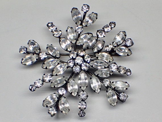 Kramer of New York Snowflake Brooch Clear Rhinest… - image 1