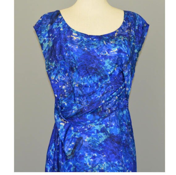 1950's Vintage 100% Silk Blue Asymmetrical Drape … - image 2