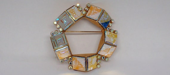 Vendome late 1950s Circle Brooch Pin, Swarovski p… - image 1