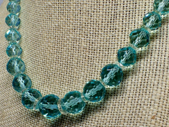 Art Deco Aqua Crystal Faceted, Graduated Beads Ne… - image 2