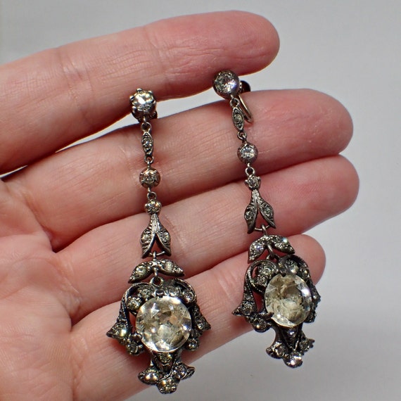 Victorian Edwardian Drop Dangling Earrings, Sterl… - image 5