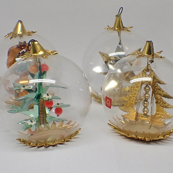 Lenz Resl Germany Vintage Christmas Ornaments, 1950's Japan Mid Century, Glass Globe Ball, Pear Tree - Star - Xmas Tree Santa Claus