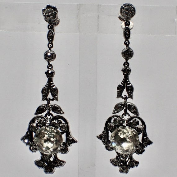 Victorian Edwardian Drop Dangling Earrings, Sterl… - image 3