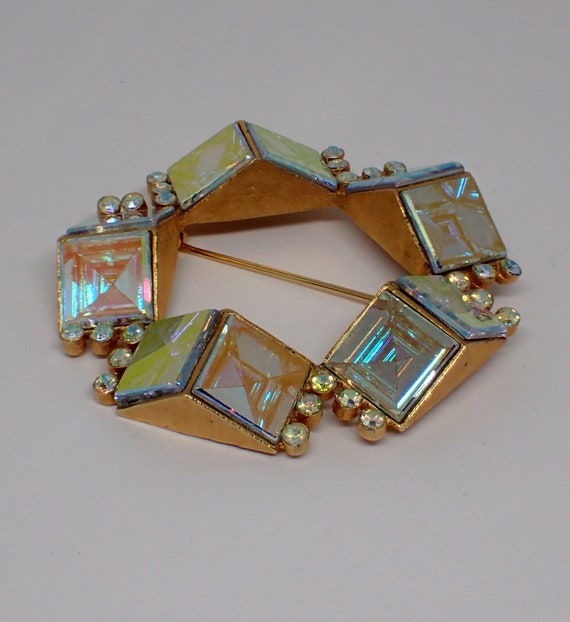 Vendome late 1950s Circle Brooch Pin, Swarovski p… - image 2