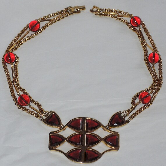 Castlecliff Mid Century Red Glass Pendant Necklac… - image 5