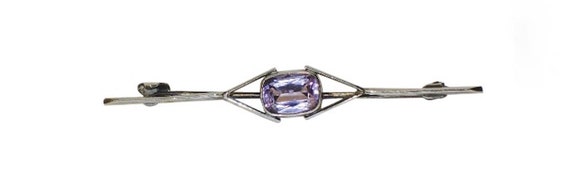 Arts and Crafts Amethyst Sterling Silver Bar Broo… - image 1
