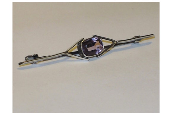 Arts and Crafts Amethyst Sterling Silver Bar Broo… - image 3
