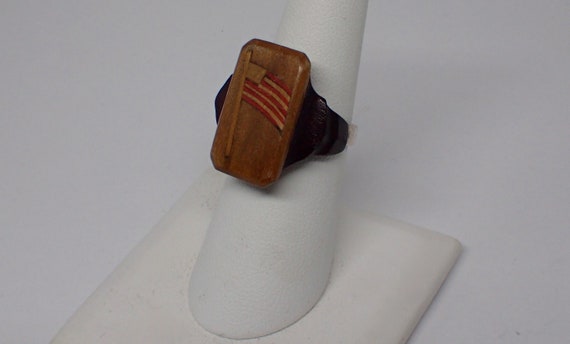 Antique American Flag Ring, Inlaid Wood with Ster… - image 5