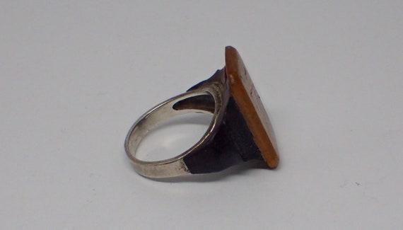 Antique American Flag Ring, Inlaid Wood with Ster… - image 3