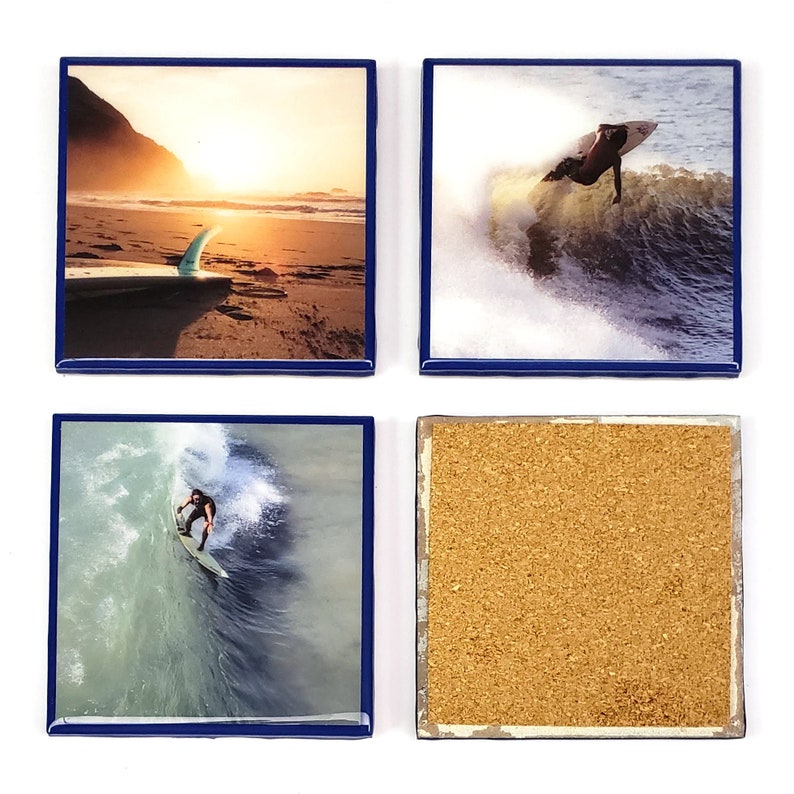 Surfing Resin Bar Coasters with Blue Edges