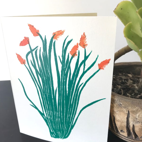 Handmade Linocut Ocotillo Greeting Card - Desert Series