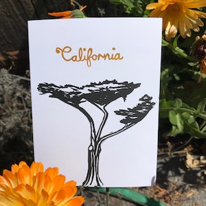 Handmade Linocut California - Cypress Tree