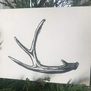 Handmade linocut card of a Deer Antler